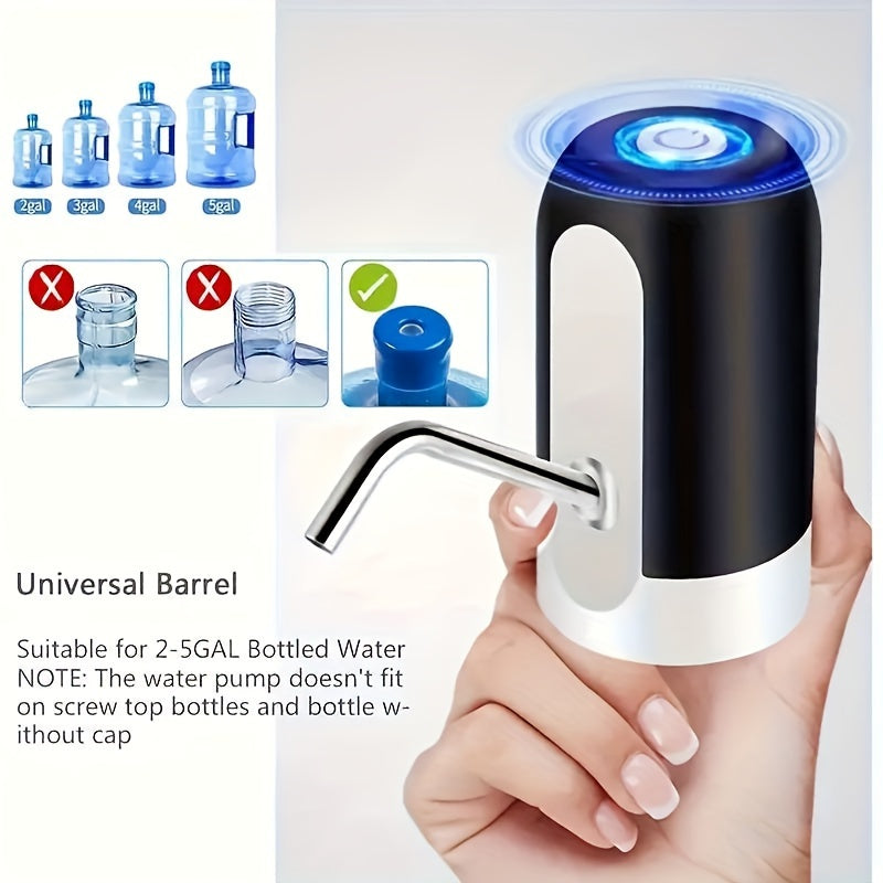 1pc Portable Electric Water Dispenser, USB Rechargeable, Fits 3-5 Gallon Bottles, Automatic Pumping For Home & Camping, Easy Operation, 2.76inch Base