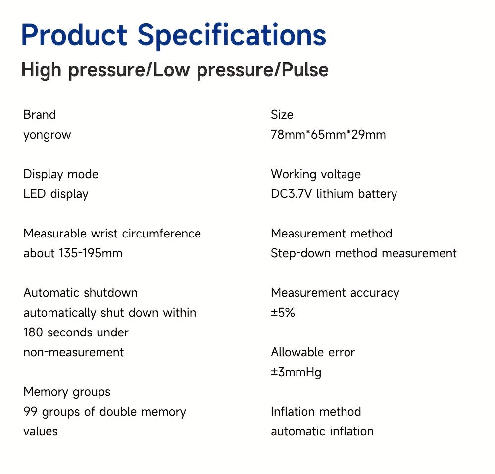 1pc LED Rechargeable Wrist Blood Pressure Monitor, Intelligent Voice Broadcast, With Storage Box (Built-in Lithium Battery)