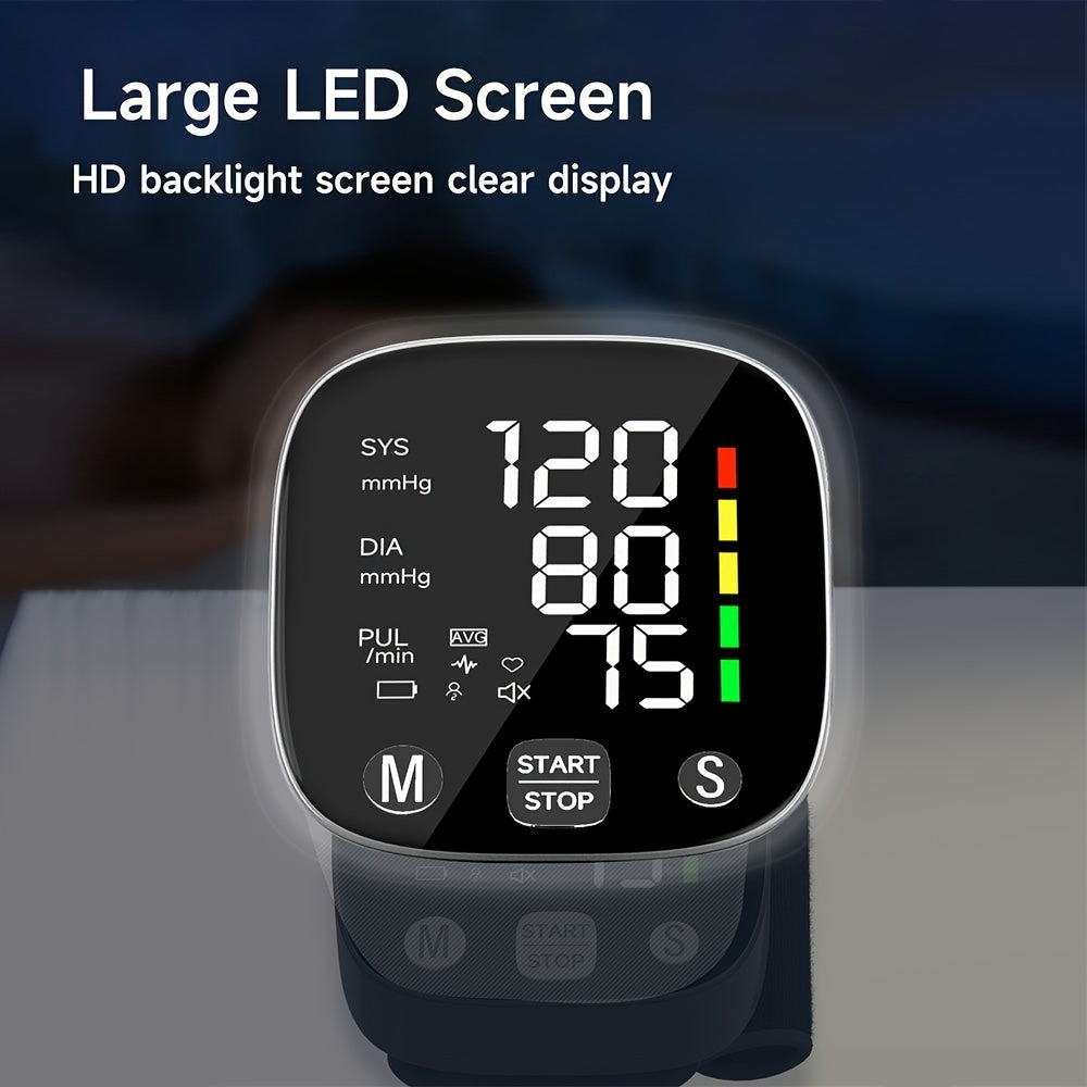 1pc LED Rechargeable Wrist Blood Pressure Monitor, Intelligent Voice Broadcast, With Storage Box (Built-in Lithium Battery)