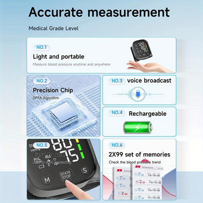 1pc LED Rechargeable Wrist Blood Pressure Monitor, Intelligent Voice Broadcast, With Storage Box (Built-in Lithium Battery)