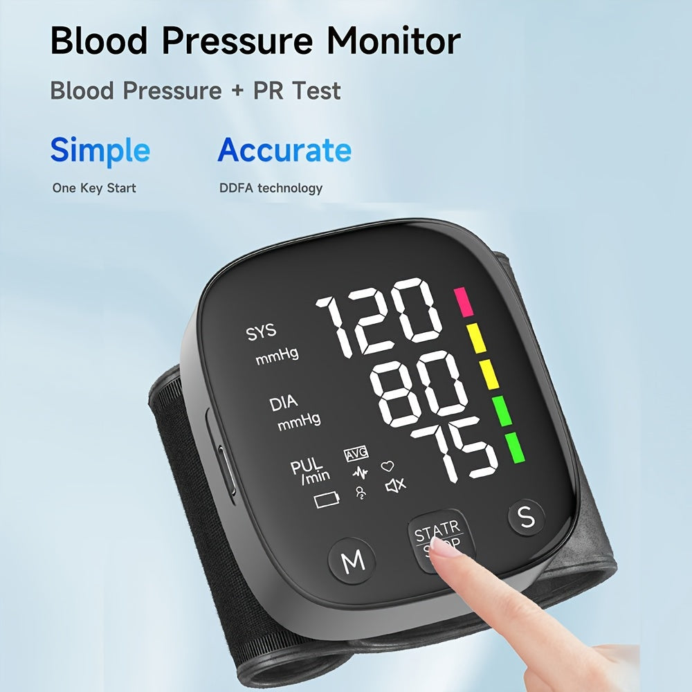 1pc LED Rechargeable Wrist Blood Pressure Monitor, Intelligent Voice Broadcast, With Storage Box (Built-in Lithium Battery)