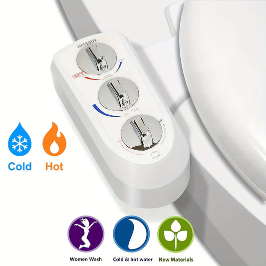 Toilet Seat Bidet with Self Cleaning Dual Nozzle, Hot and Cold Water Spray Non-Electric Mechanical Bidet Toilet Attachment for Rear or Female Washing Sanitizing