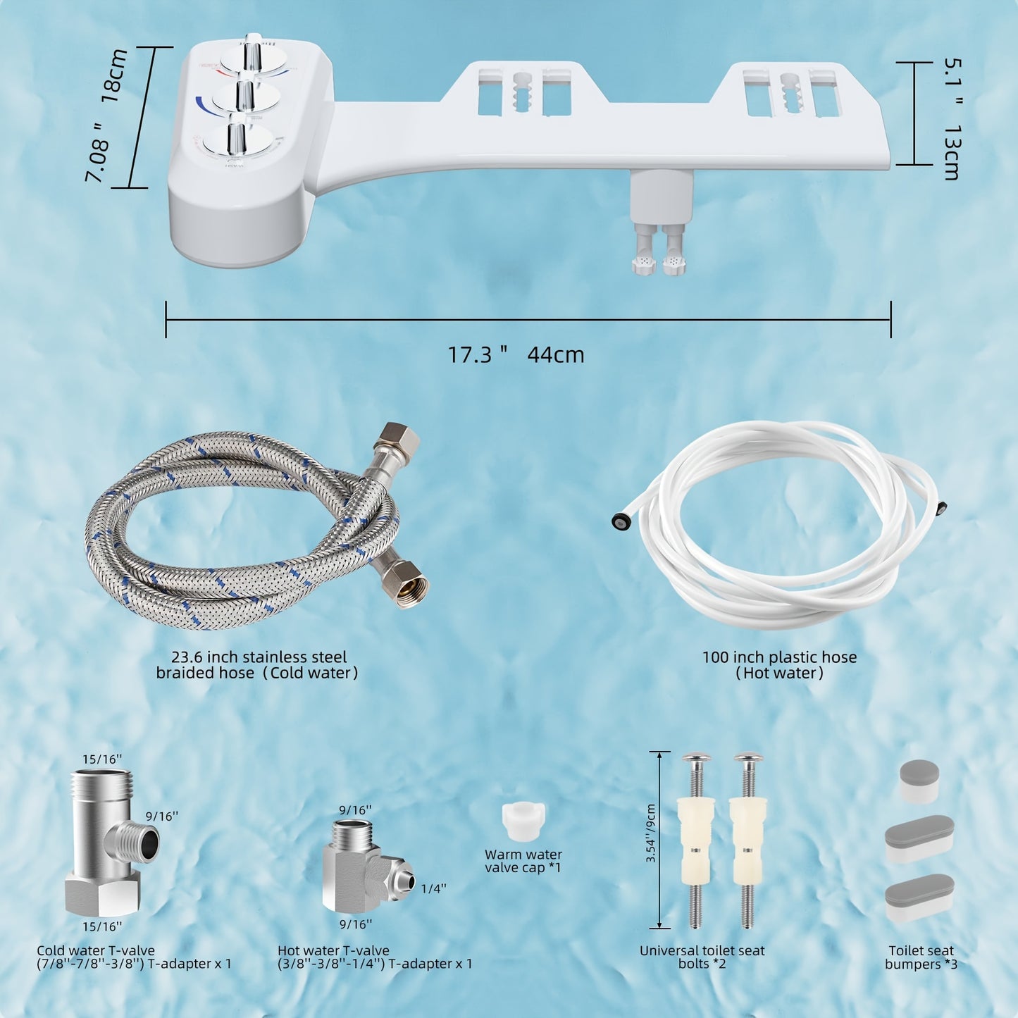 Toilet Seat Bidet with Self Cleaning Dual Nozzle, Hot and Cold Water Spray Non-Electric Mechanical Bidet Toilet Attachment for Rear or Female Washing Sanitizing