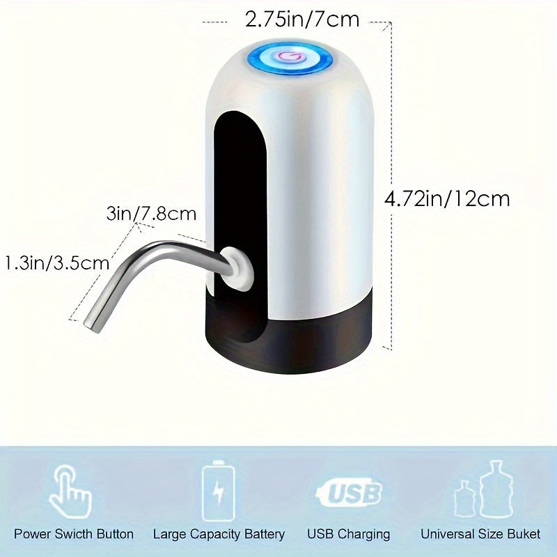 1pc Portable Electric Water Dispenser, USB Rechargeable, Fits 3-5 Gallon Bottles, Automatic Pumping For Home & Camping, Easy Operation, 2.76inch Base