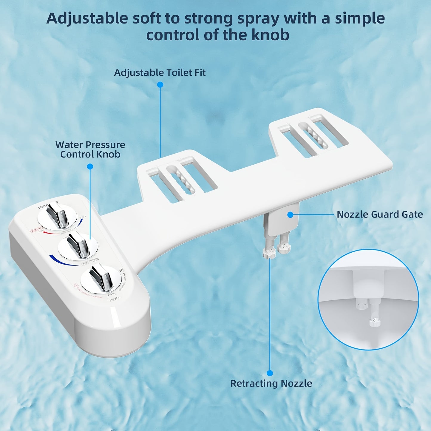 Toilet Seat Bidet with Self Cleaning Dual Nozzle, Hot and Cold Water Spray Non-Electric Mechanical Bidet Toilet Attachment for Rear or Female Washing Sanitizing