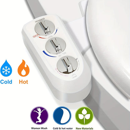 Dual Nozzle Bidet Attachment for Toilet - Hot and Cold Water Spray, Self-Cleaning, Non-Electric, Feminine and Rear Wash, Sanitizing