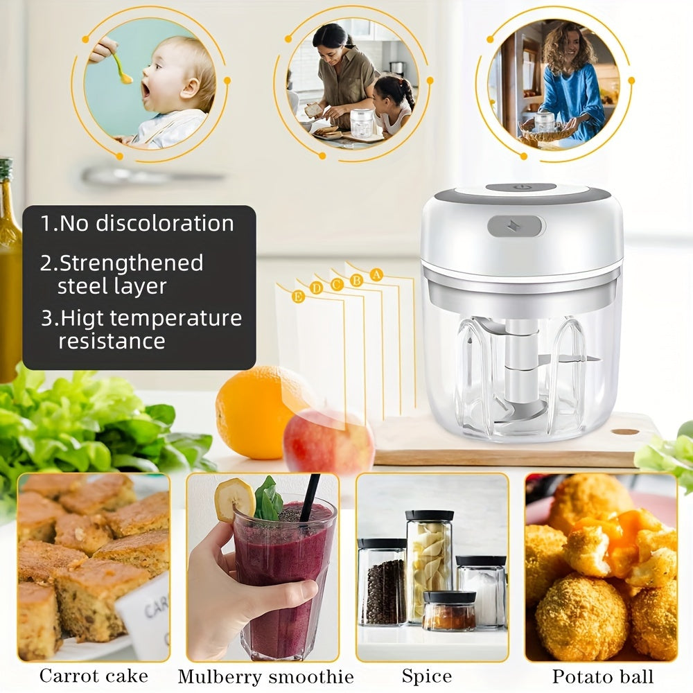 1 piece 250ml USB Rechargeable Garlic Mixer and Electric Shredder - Small Automatic Cooking Machine for Multi-Scene Use - Available in Various Colors