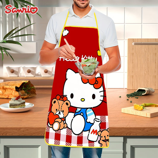 Sanrio Hello Kitty Cartoon Apron - Cute Polyester Non-Woven Fabric Kitchen Apron for Cooking, Baking, Restaurant Service - Official Sanrio Brand - Environmentally Friendly Cooking Apron for Women (1-Pack)