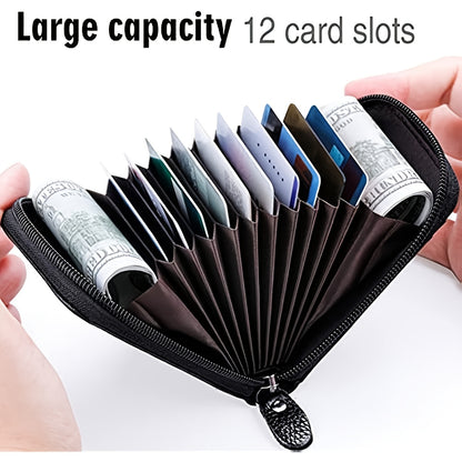 Luxury Leather RFID Credit Card Wallet with Zipper - Secure, Spacious, and Stylish Holder for Men - Genuine Leather, Anti-Theft Protection, Multiple Card Slots, and Classic Design