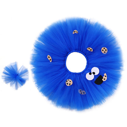 Cookie Monster Girls Tutu Skirt Set Fluffy Blue Kids Girls Tulle Skirt Children Birthday Party Skirt Tutu Girl Halloween Costume