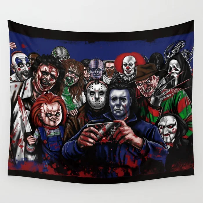 Holloween switch ghoul skull bat wall art tapestry background wall decoration square polyester peach skin wall hanging tapestry