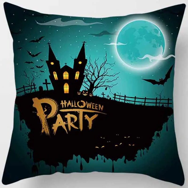 Hot Sale Happy Holloween  Pumpkin Cats Bat Pillow Cases Short Plush High Quality Square Thick Pillow Case Covers