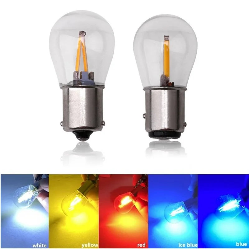 2pcs 1156 P21W BA15S 1157 BAY15D LED COB Filament Chip Car Reverse Bulb Parking Lamp Auto Brake Lights 12V Red White Yellow