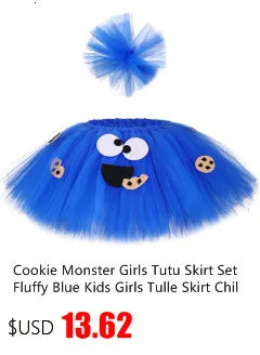 Cookie Monster Girls Tutu Skirt Set Fluffy Blue Kids Girls Tulle Skirt Children Birthday Party Skirt Tutu Girl Halloween Costume