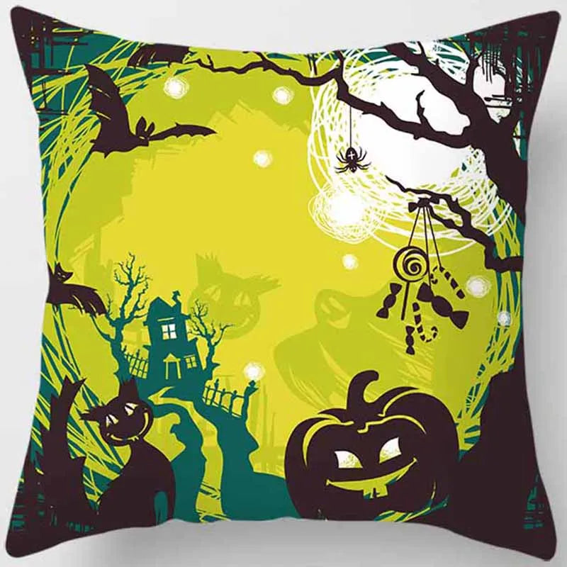 Hot Sale Happy Holloween  Pumpkin Cats Bat Pillow Cases Short Plush High Quality Square Thick Pillow Case Covers