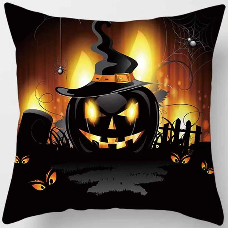 Hot Sale Happy Holloween  Pumpkin Cats Bat Pillow Cases Short Plush High Quality Square Thick Pillow Case Covers