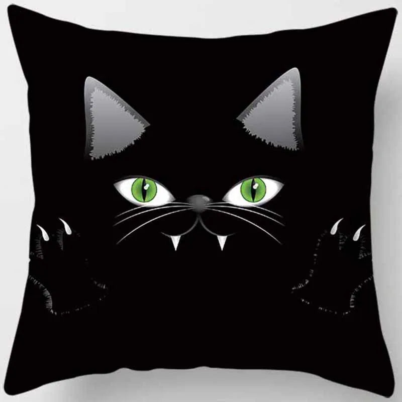 Hot Sale Happy Holloween  Pumpkin Cats Bat Pillow Cases Short Plush High Quality Square Thick Pillow Case Covers