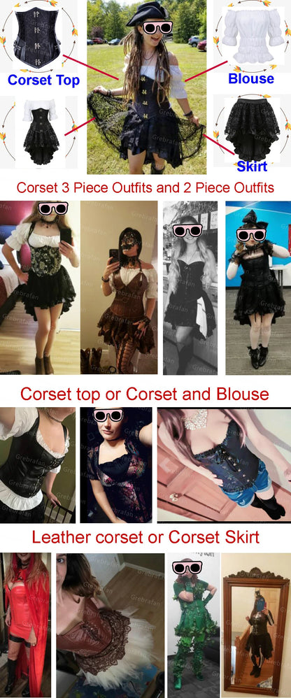 Womens Corset Top Pirate Leather Bustier Steampunk Overbust Bodyshapers Goth Corsets Sexy Party Night Outfits Halloween Costumes