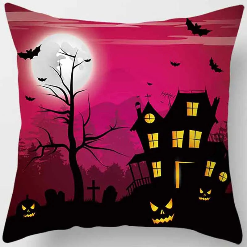 Hot Sale Happy Holloween  Pumpkin Cats Bat Pillow Cases Short Plush High Quality Square Thick Pillow Case Covers