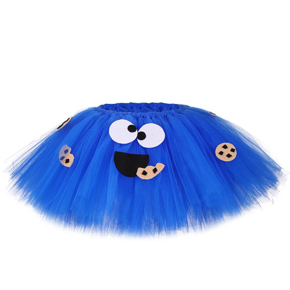 Cookie Monster Girls Tutu Skirt Set Fluffy Blue Kids Girls Tulle Skirt Children Birthday Party Skirt Tutu Girl Halloween Costume