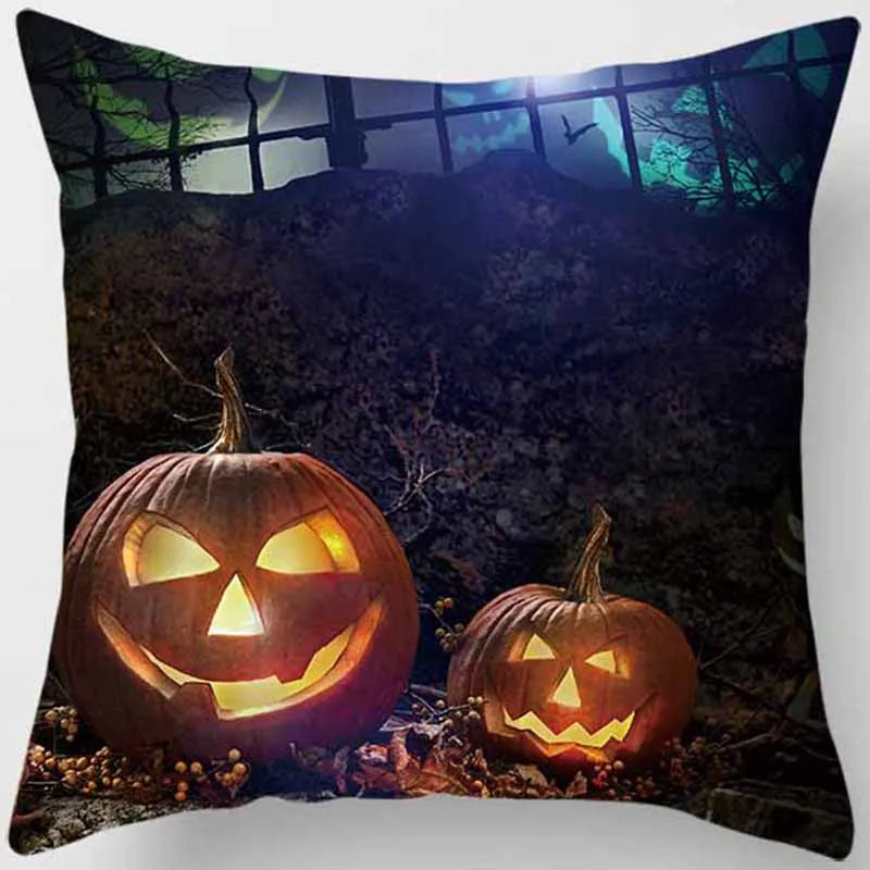 Hot Sale Happy Holloween  Pumpkin Cats Bat Pillow Cases Short Plush High Quality Square Thick Pillow Case Covers