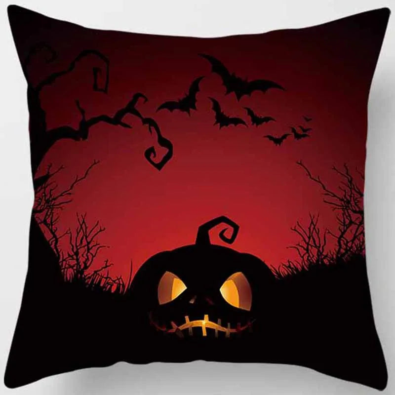 Hot Sale Happy Holloween  Pumpkin Cats Bat Pillow Cases Short Plush High Quality Square Thick Pillow Case Covers