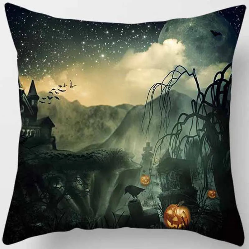 Hot Sale Happy Holloween  Pumpkin Cats Bat Pillow Cases Short Plush High Quality Square Thick Pillow Case Covers