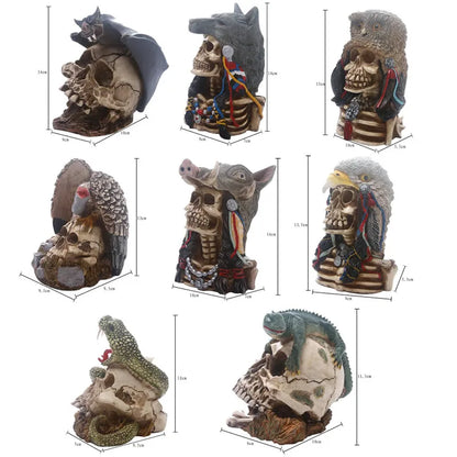 Creative Skull Snake Owl Wolf Statue Resin Animal Skeleton Sculpture Home Office Desk Decoration Ornament Gift Halloween Decor