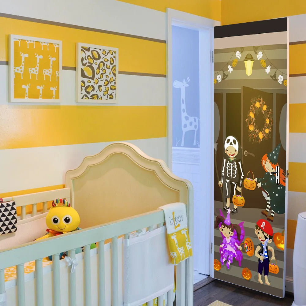 Creative Holloween Pumpkin Door Stickers For Playroom Kids Room Children Vinyl Decor Decal Removable Self Adhesive Wallpaper