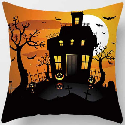 Hot Sale Happy Holloween  Pumpkin Cats Bat Pillow Cases Short Plush High Quality Square Thick Pillow Case Covers