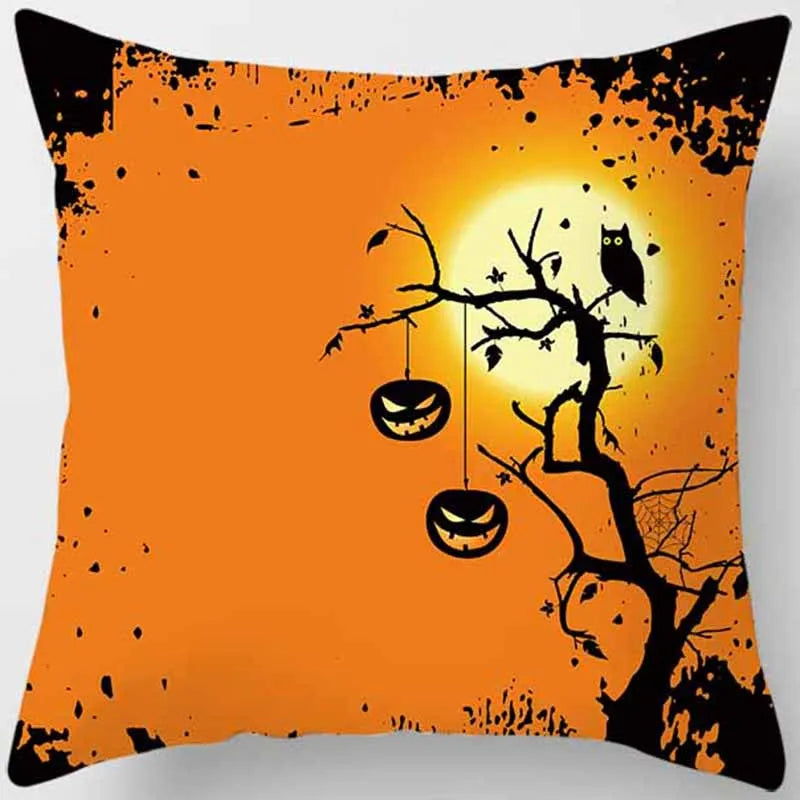 Hot Sale Happy Holloween  Pumpkin Cats Bat Pillow Cases Short Plush High Quality Square Thick Pillow Case Covers