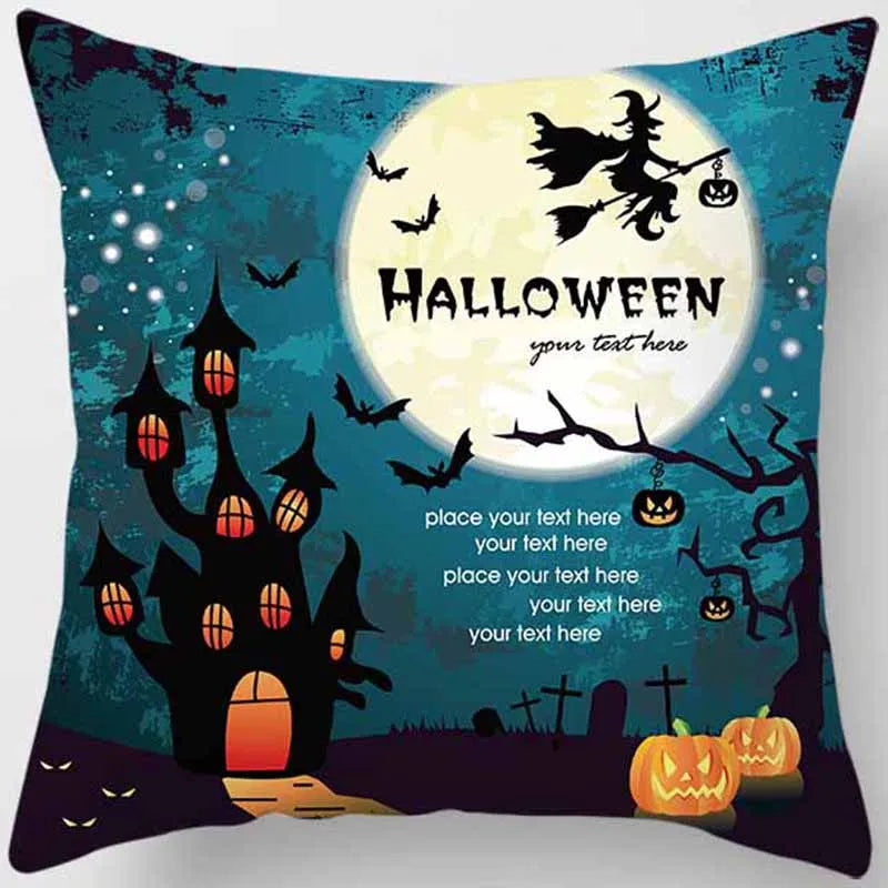 Hot Sale Happy Holloween  Pumpkin Cats Bat Pillow Cases Short Plush High Quality Square Thick Pillow Case Covers