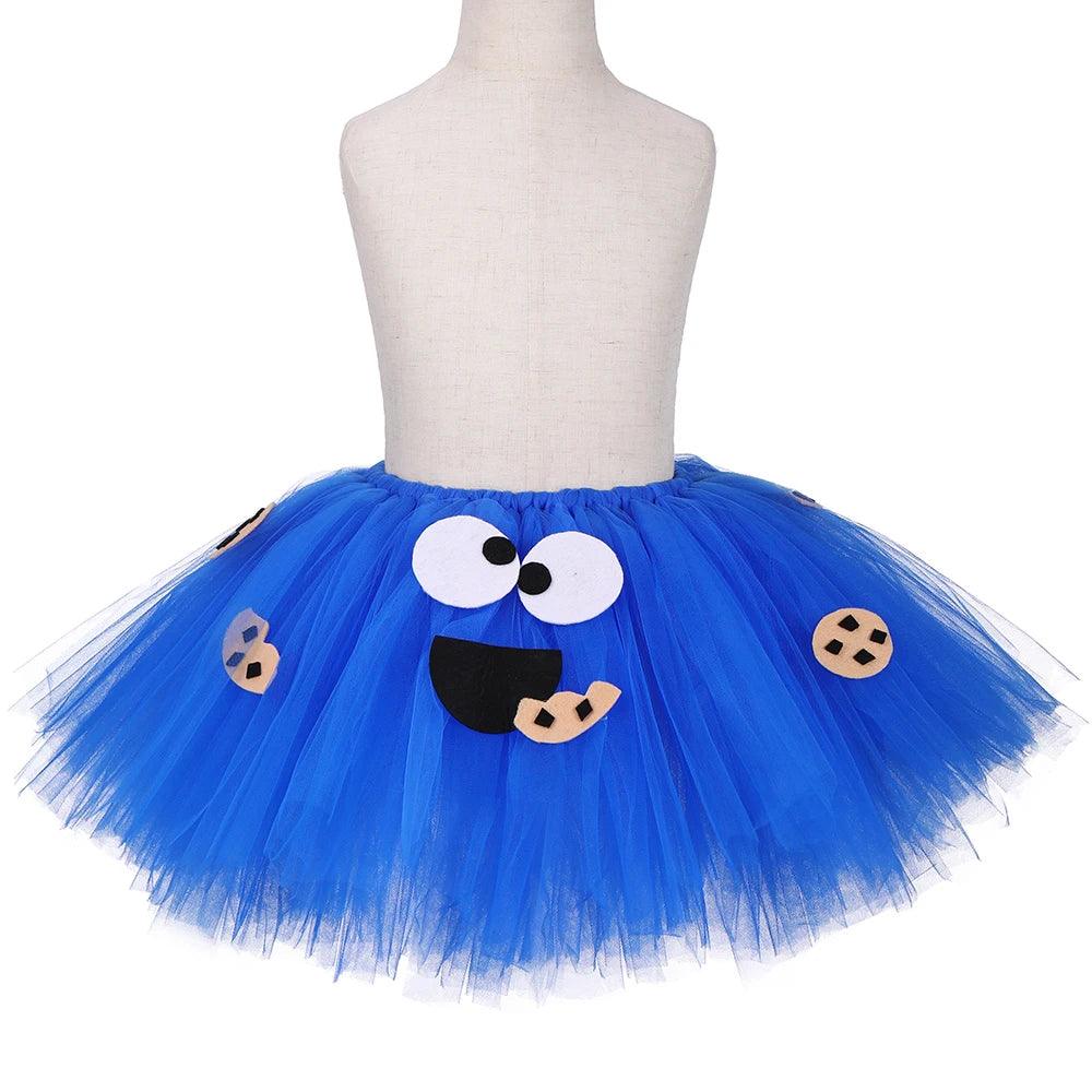 Cookie Monster Girls Tutu Skirt Set Fluffy Blue Kids Girls Tulle Skirt Children Birthday Party Skirt Tutu Girl Halloween Costume