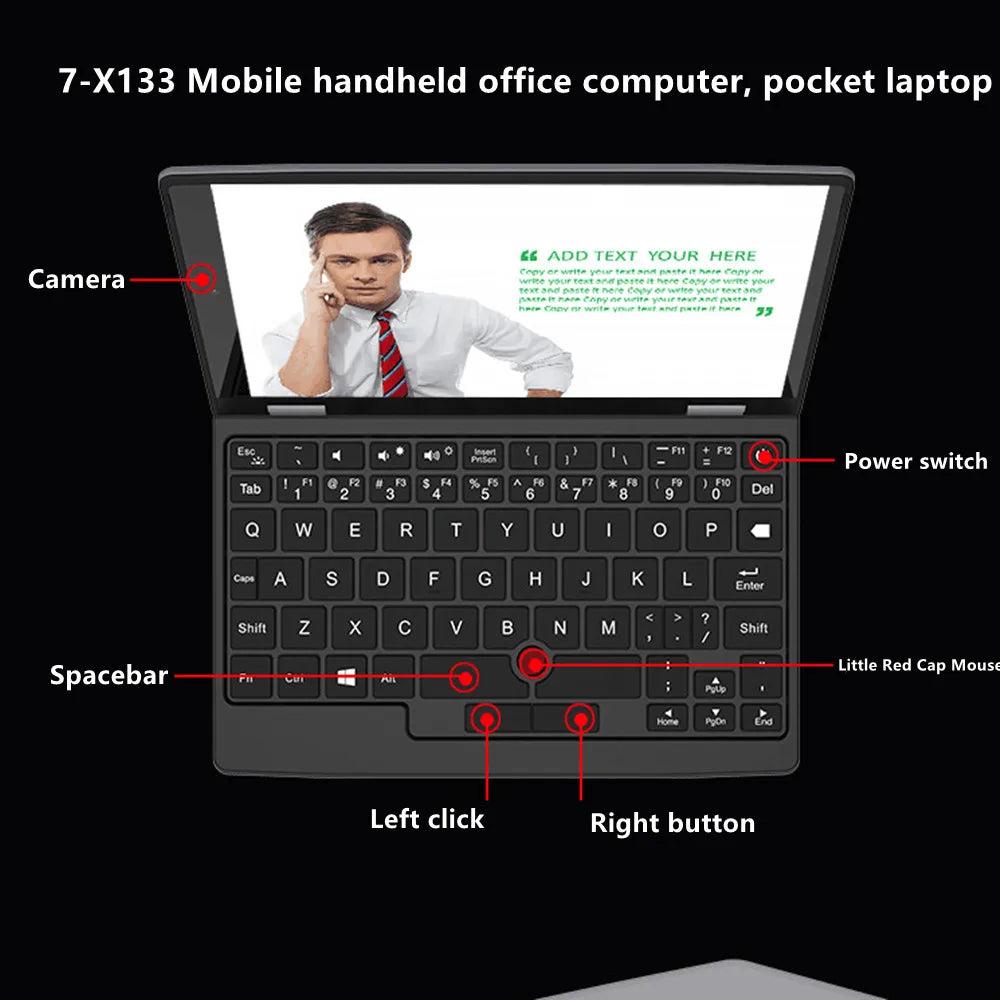 7 Inch Mini Laptop N4000 Notebook Touch Screen Portable Netbook Windows 10 Mini PC Micro Computer Bluetooth 4.2 12GB 1TB