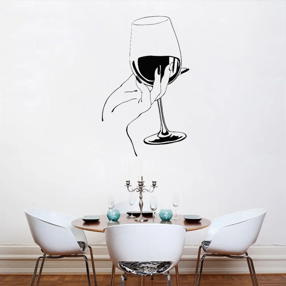 Restaurant Bar Wall Sticker Wine Glass Hand Wall Stickers Vinyl Removable for Kitchen Dining Room Bar Decoration Mural X582