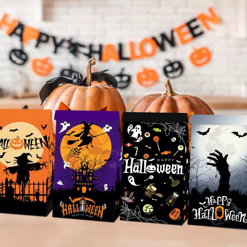 Halloween Candy Bag Snack Paper Bag Small Gift Packaging Folding Pocket Cute Funny Sealed Sticker Decoration Props