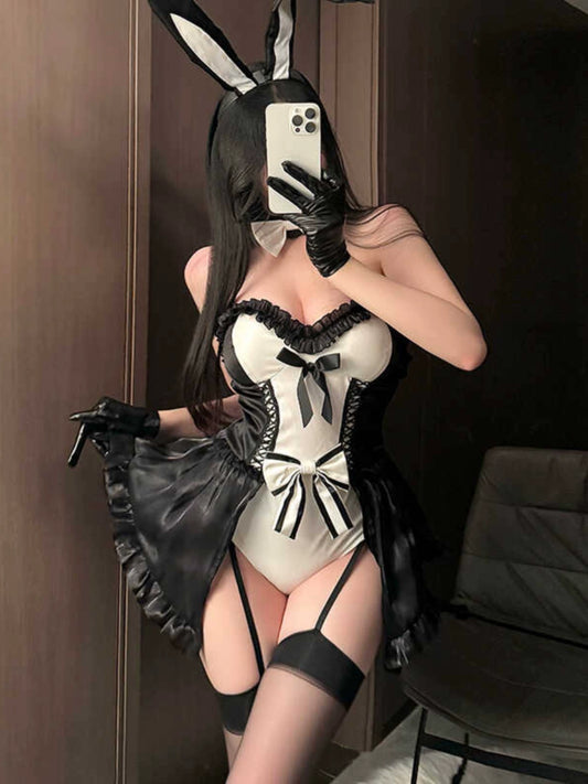 Bunny Uniform Suit Sexy Pure Desire Halloween Patent Leather Cosplay Rabbit Nightclub Qqny