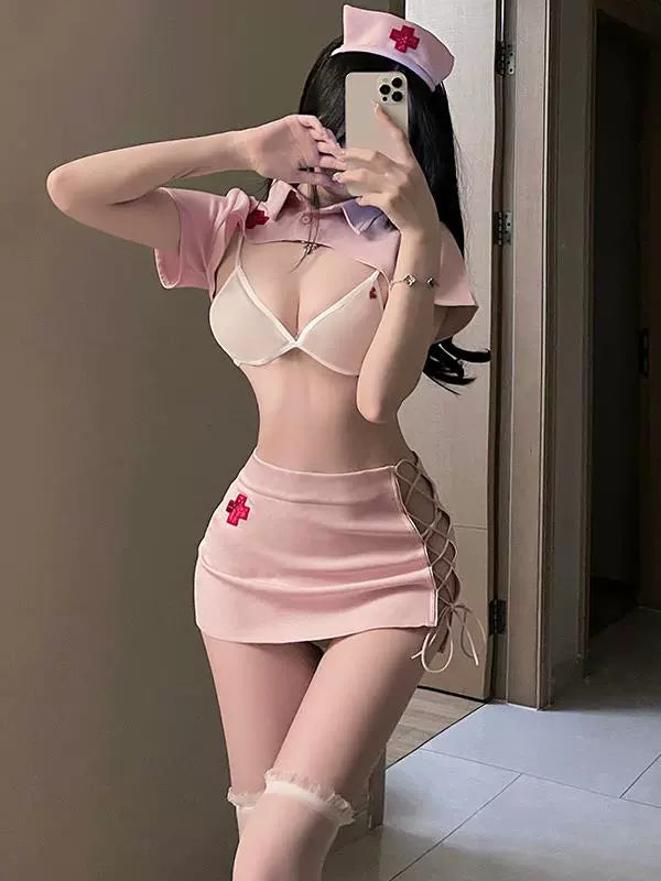 Sexy Pure Desire Nurse Doctor Cosplay Uniform Suit White Angel Halloween Sexy Night Club Dress