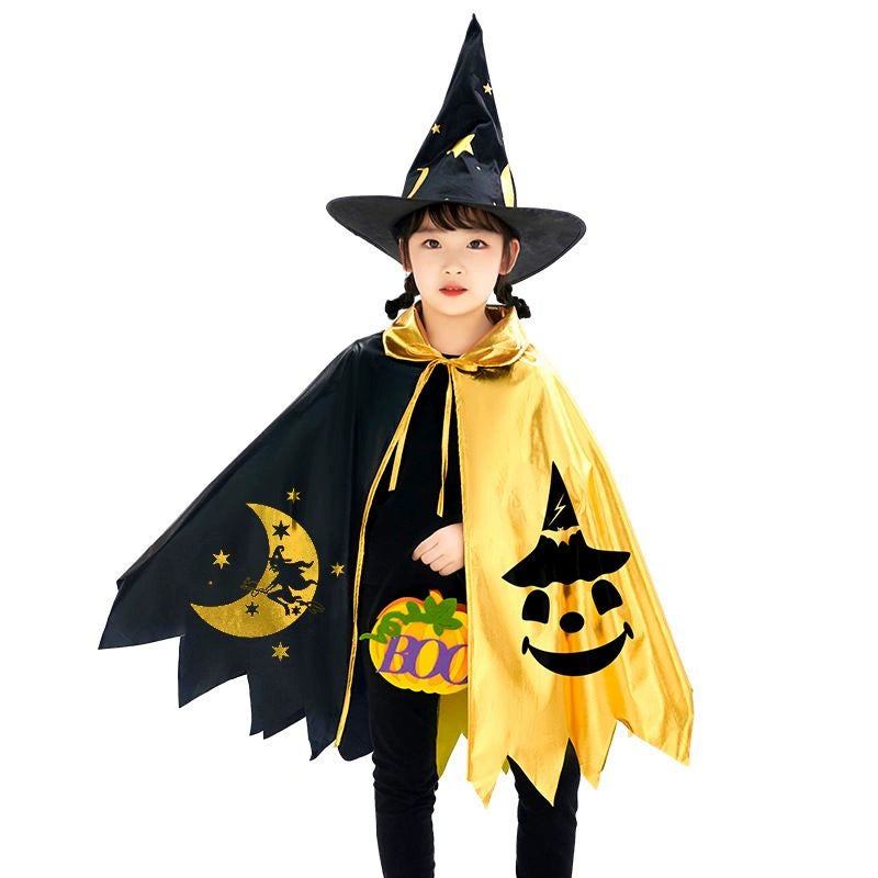 Halloween Decoration Costume Kids Wizard Cloak XINGX Cloak Five-Star Black Gold Wizard Costume Hat Suit