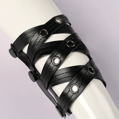 Fashion Gothic Men's Leather Wrist Decorator Rock Cosplay Leather Loop Sleeve Cool Chic Men's and Women's Halloween