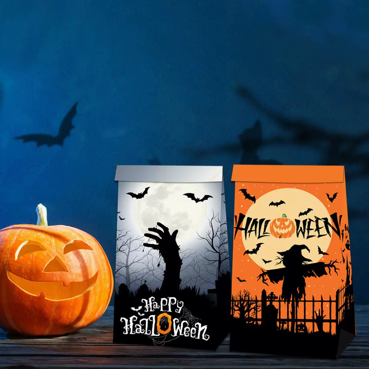 Halloween Candy Bag Snack Paper Bag Small Gift Packaging Folding Pocket Cute Funny Sealed Sticker Decoration Props