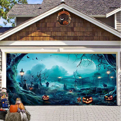 Halloween Pumpkin Garage Door Background Fabric