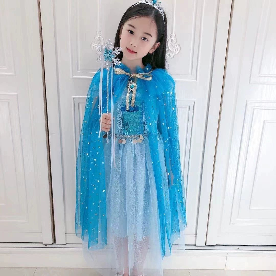 Fairy Cloak Crown Headdress Kids Little Princess Truncheon Magic Stick Cloak Little Girl Birthday Gift