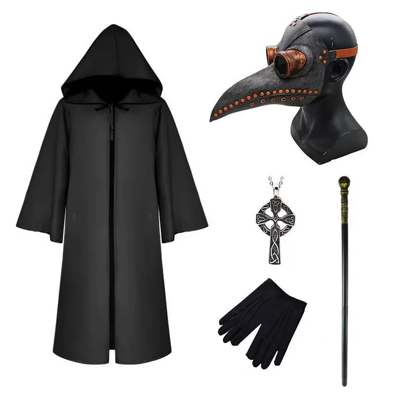 Halloween Costume Medieval Steampunk Cosplay Plague Doctor Beak Mask Costume Party Ball