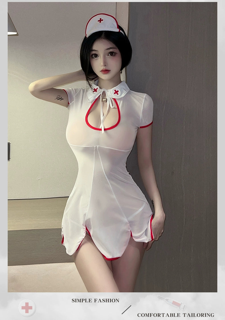 Sexy Pure Desire Nurse Doctor Cosplay Uniform Suit White Angel Halloween Sexy Night Club Dress