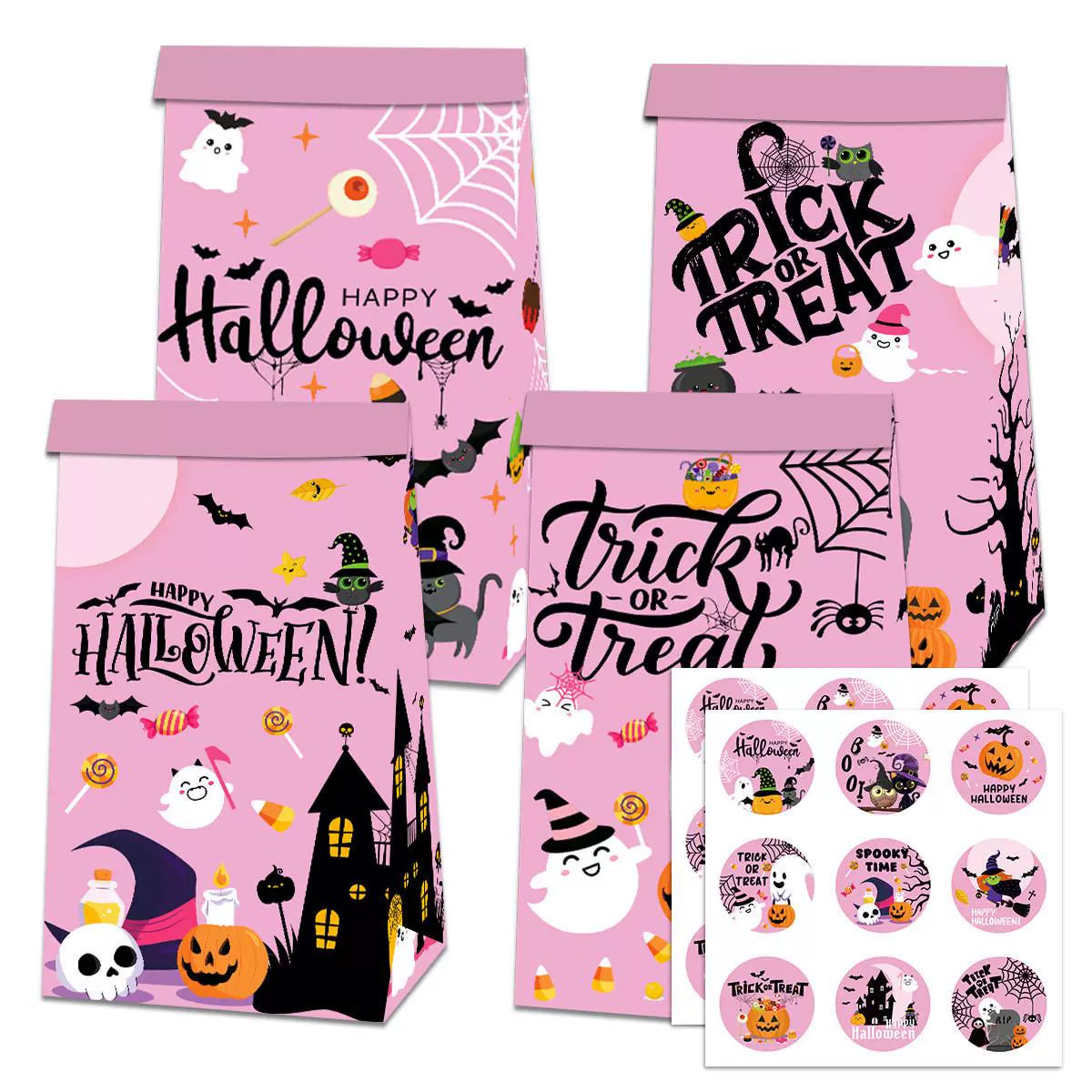 Halloween Candy Bag Snack Paper Bag Small Gift Packaging Folding Pocket Cute Funny Sealed Sticker Decoration Props