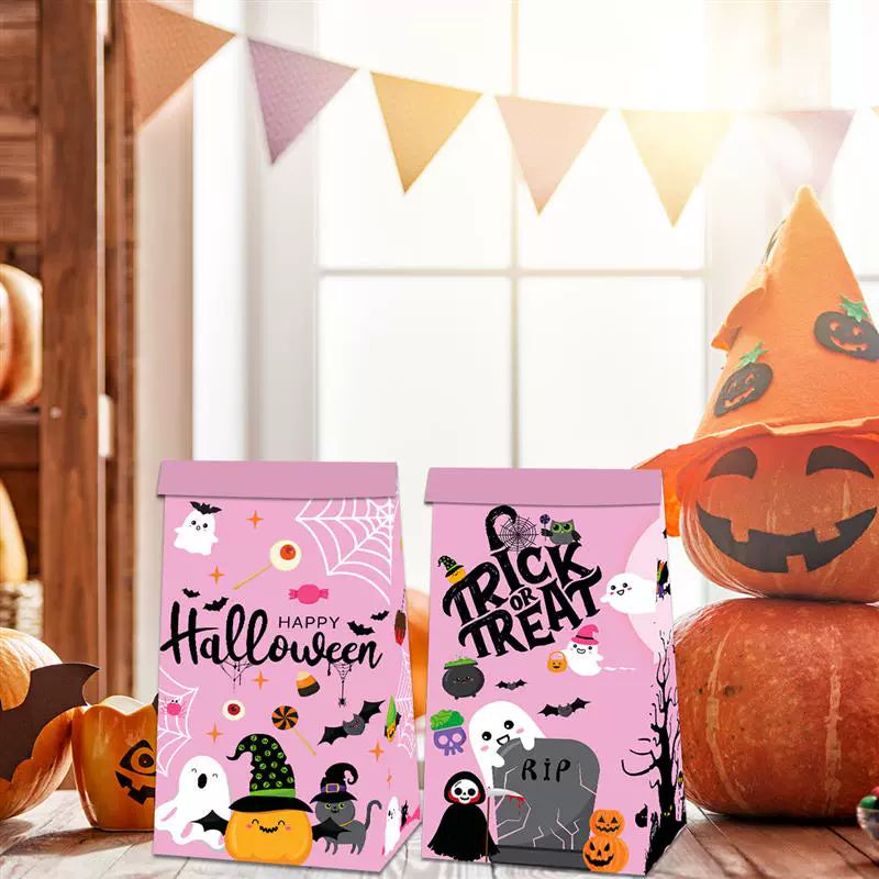 Halloween Candy Bag Snack Paper Bag Small Gift Packaging Folding Pocket Cute Funny Sealed Sticker Decoration Props