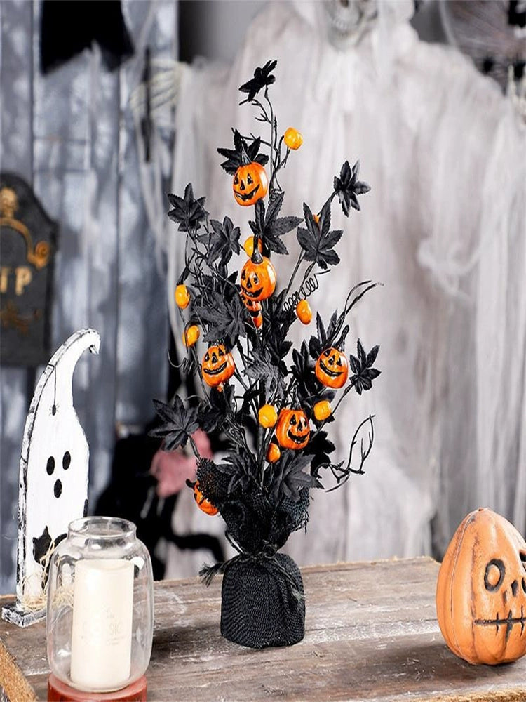 Halloween New Decoration Ins Wind Horror Pumpkin Maple Leaf Decorative Tree Home Party Decoration