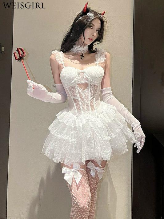 Fairy Flying Sexy Transparent Lace Court Vest Halloween Sweet Cute Internet Celebrity Uniform Suit Cos Female