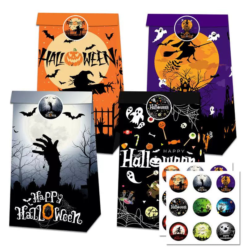 Halloween Candy Bag Snack Paper Bag Small Gift Packaging Folding Pocket Cute Funny Sealed Sticker Decoration Props